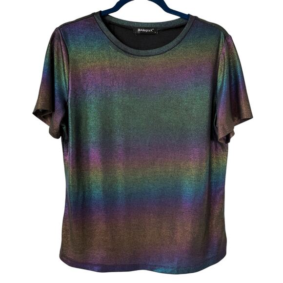 Metallic Shimmer Rainbow Top Women Large Sheer Festival Rave Club EDC Party READ - Picture 1 of 15